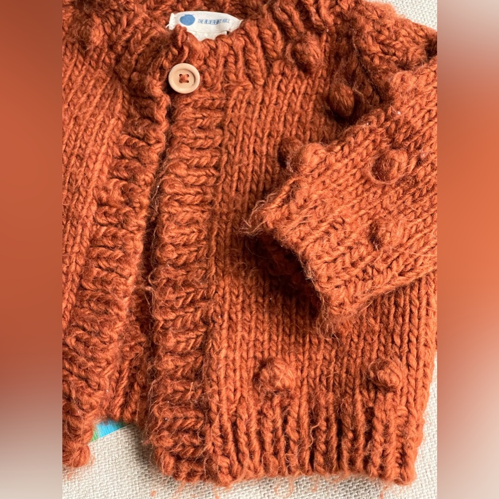 The Blueberry Hill Popcorn Acrylic Hand Knit Cardigan In Cinnamon 6-12 Months - Picture 4 of 9